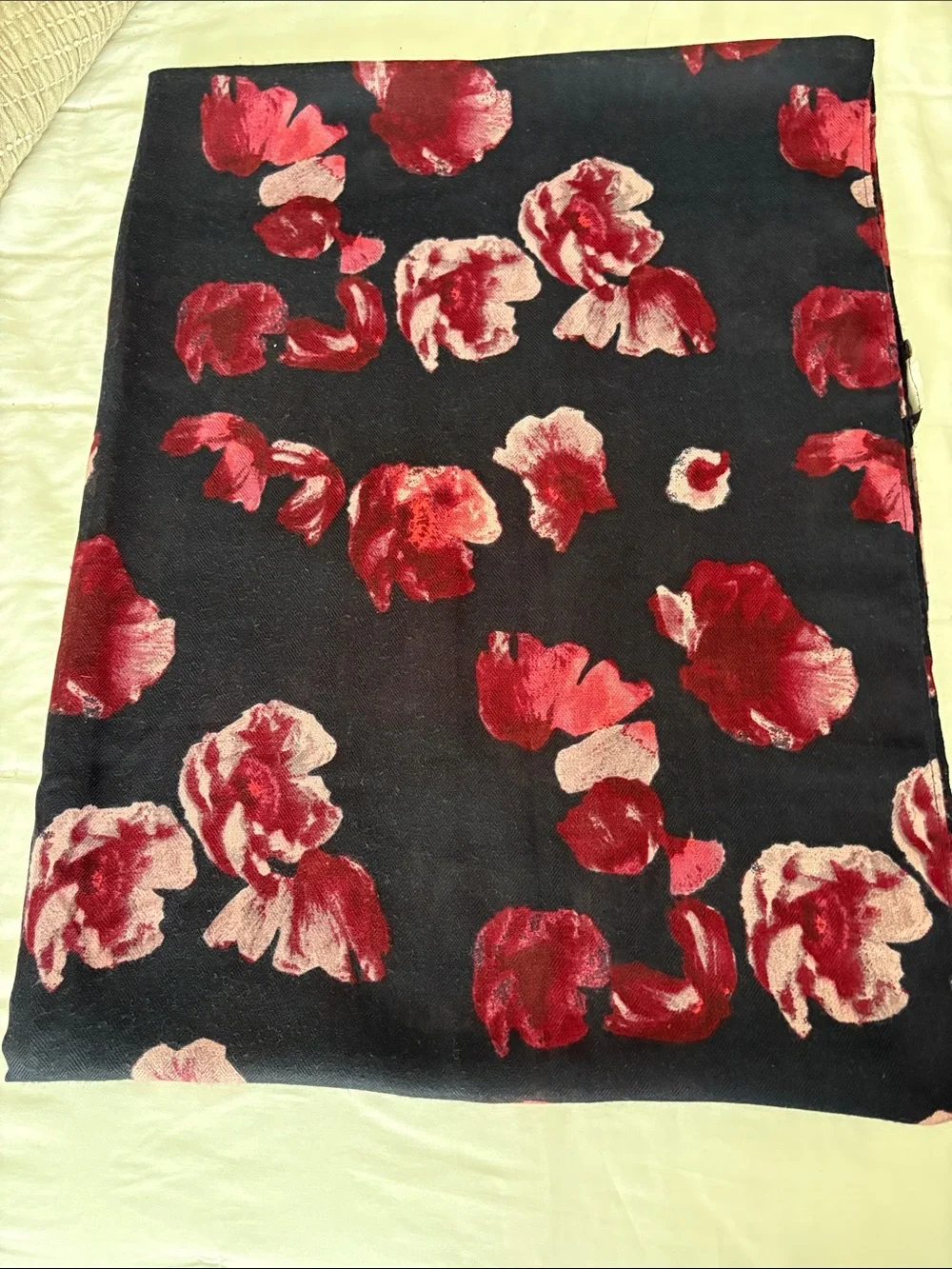 Banana Republic Black Scarf with Burgundy and Pink Floral Print
